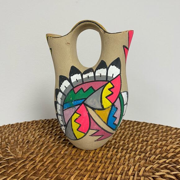 Vintage Mexican Souvenir 6" Colorful Painted Artisan Vase - Picture 1 of 8